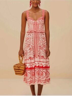 Farm Rio River Ride Red Midi Dress - AS SEEN ON HALLMARK CHANNEL MOVIES! XS